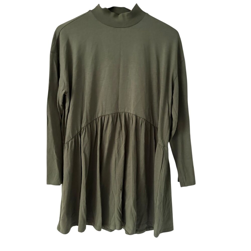 ASOS Army Green Mock Neck Baby Doll Style Cotton Oversize Tunic Top Size 6‎